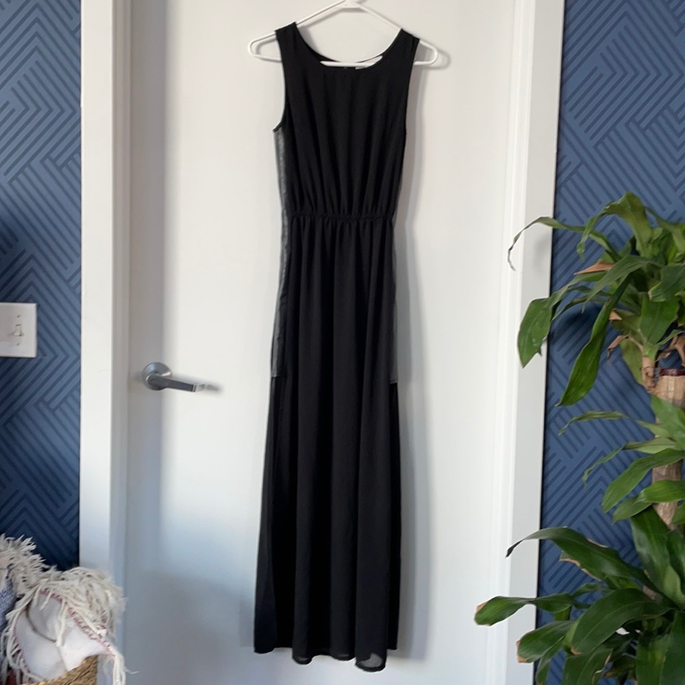 Black Maxi with faux leather side panel